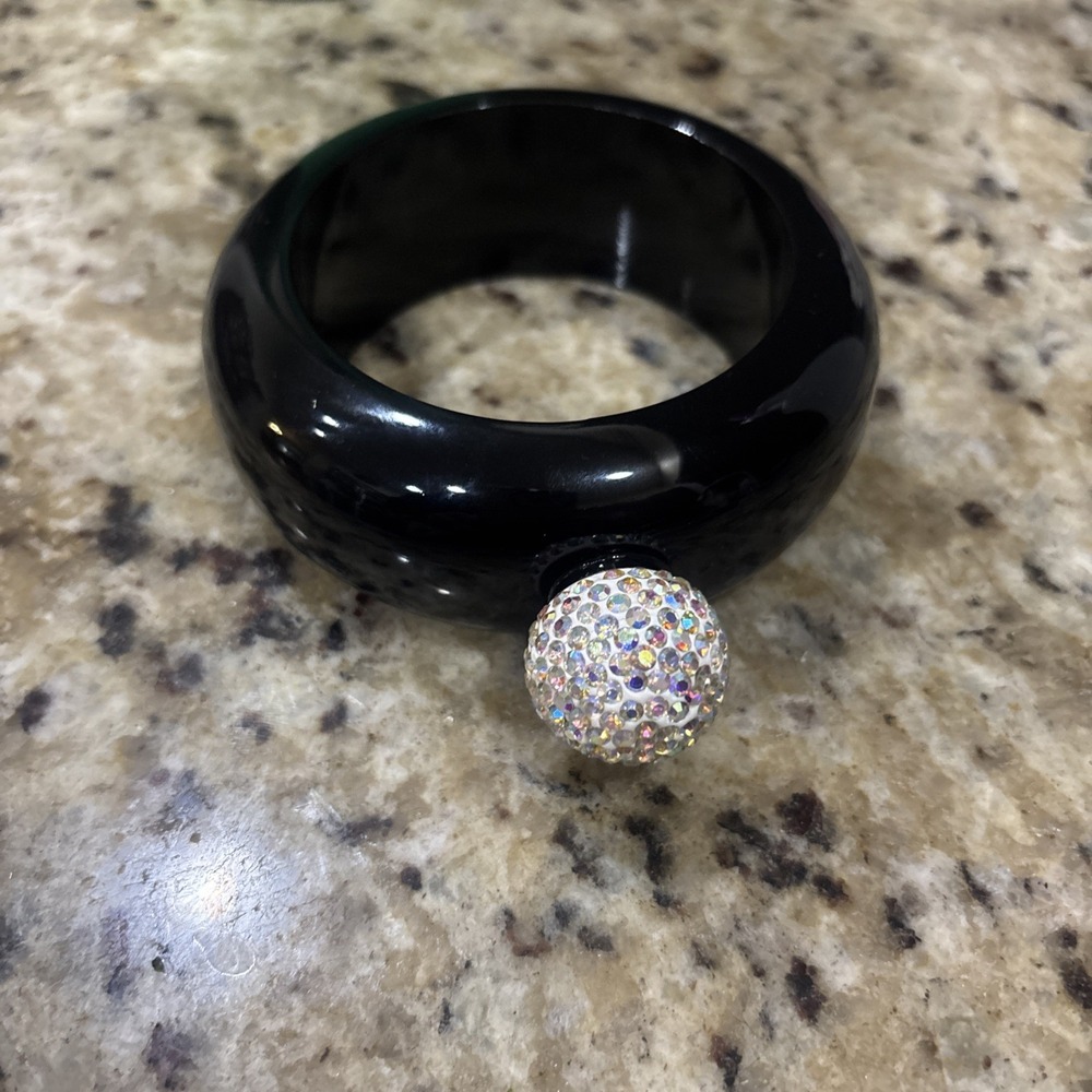 Hidden Flask Bangle Bracelet – Black Cuff with Rhinestone Screw Cap